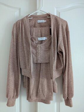 Petal & Pup - Camilla Knitted Three Piece Pant Set - Women's Small - Biege